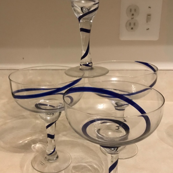 Pier 1 Cobalt Blue Swirl and Confetti Stripe Margarita Glasses (8) - Picture 2 of 6